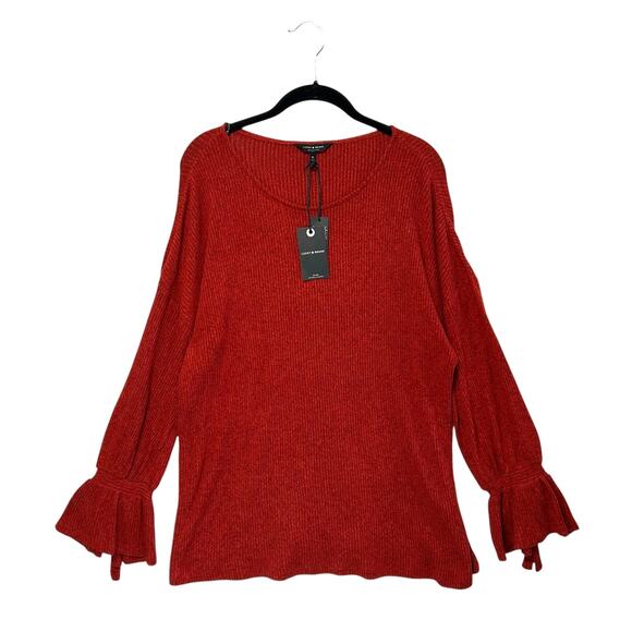 Lucky Brand Bell Sleeve Swit Sweater NWT Women's Sz 1X Red Heather Soft Ribbed - Picture 1 of 5